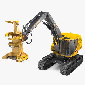 Tigercat 855D Tracked Feller Buncher Dirty 3D model